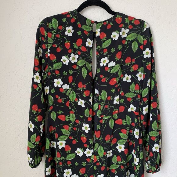 Zara Romper Jumpsuit Women M Black Strawberry Floral Long Sleeve Festival Party - Picture 4 of 11